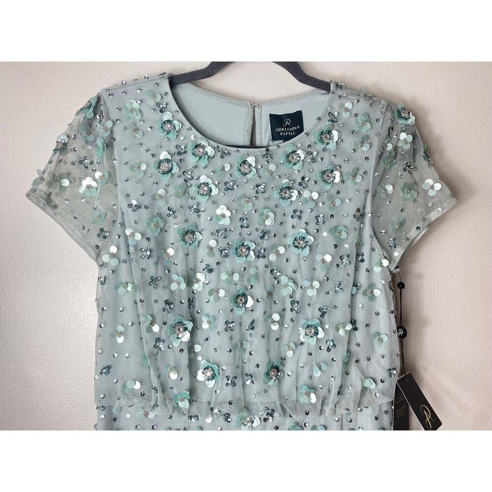 Adrianna Papell Dress 10 Green Sequin Beaded Wedding Guest Mother of the Bride - Picture 8 of 15